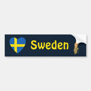 Sverige Flagga Heart + Karta Bumper Sticker Bildekal