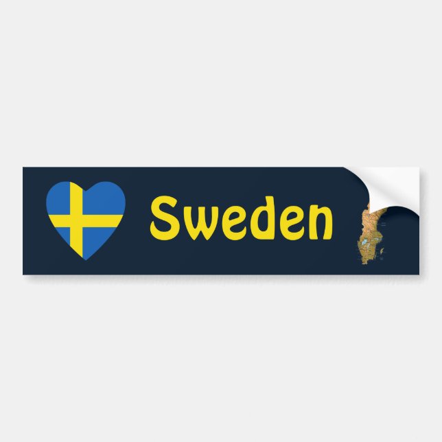 Sverige Flagga Heart + Karta Bumper Sticker Bildekal (Framsidan)