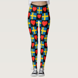 Sverige Flagga Heart Mönster Cute Patriotic Swedis Leggings