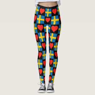 Sverige Flagga Heart Mönster Cute Patriotic Swedis Leggings