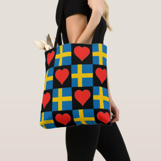 Sverige Flagga Heart Mönster Patriotic Swedish Pri Tygkasse