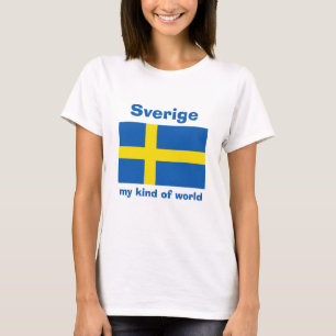 Sverige Flagga + Karta + Text T-Shirt