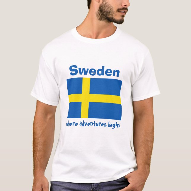 Sverige Flagga + Karta + Text T-Shirt (Framsida)