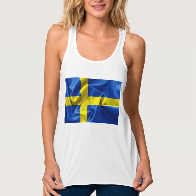 Sverige Flagga Kvinnors Tanktop Linne Med Racerback (Framsida)