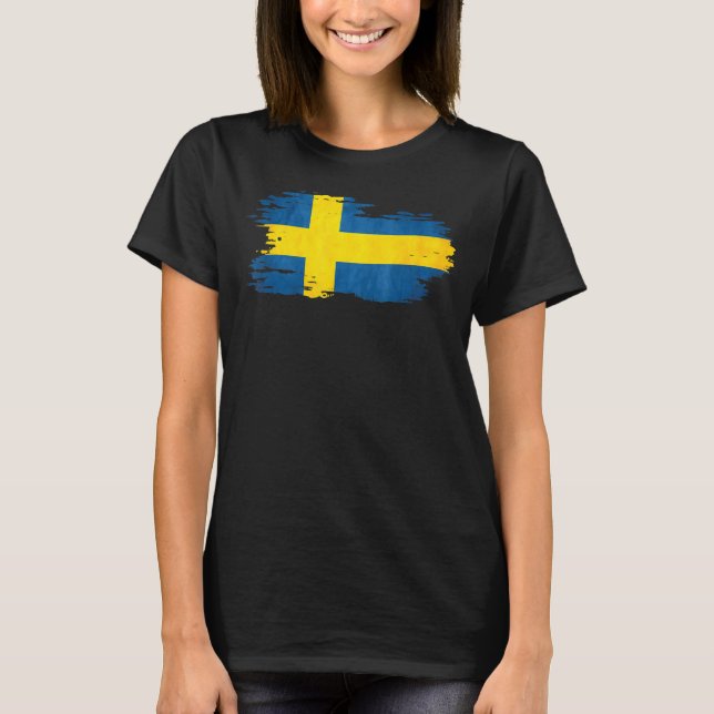 Sverige - Flagga-penseleffekt T Shirt (Framsida)
