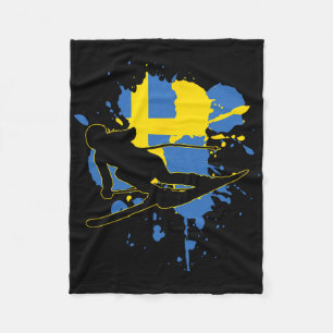 Sverige Flagga Skier - svenskt Alpine Skiing Fleecefilt