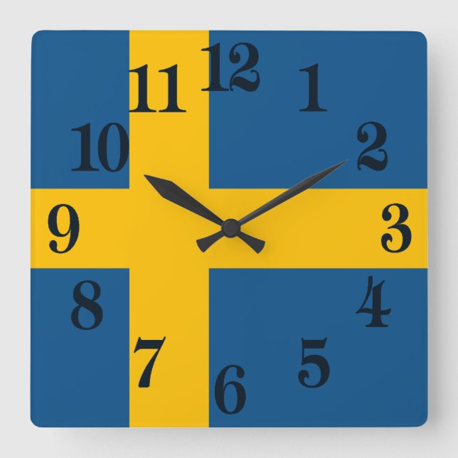 Sverige flagga Svenska Fyrkantig Klocka (Framsida)