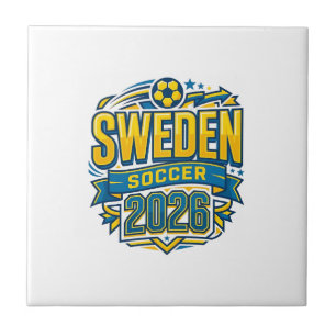 Sverige Fotboll 2026 Fotboll Fet Land Typografi Kakelplatta