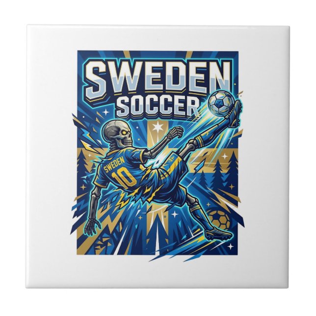 Sverige Fotboll Skelett Anfallare Nationer Affisch Kakelplatta (Framsidan)