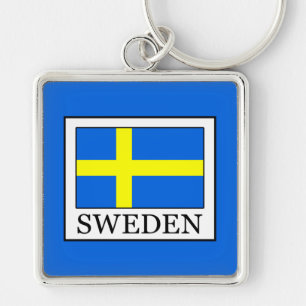 Sverige Fyrkantig Silverfärgad Nyckelring