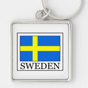 Sverige Fyrkantig Silverfärgad Nyckelring