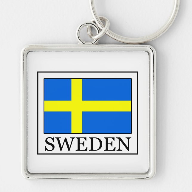 Sverige Fyrkantig Silverfärgad Nyckelring (Framsidan)