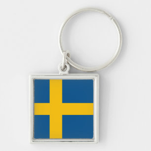 Sverige Fyrkantig Silverfärgad Nyckelring