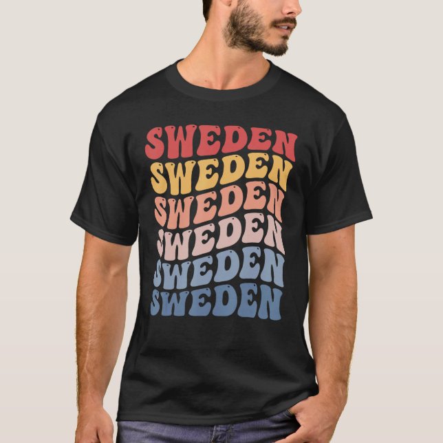 Sverige Groovy Retro Swede T Shirt (Framsida)