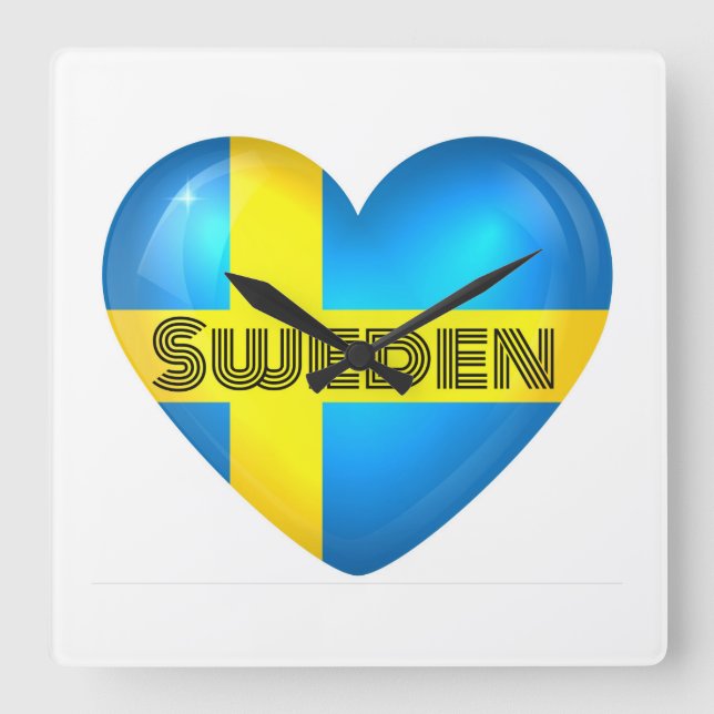 Sverige Heart Flagga Fyrkantig Klocka (Framsida)