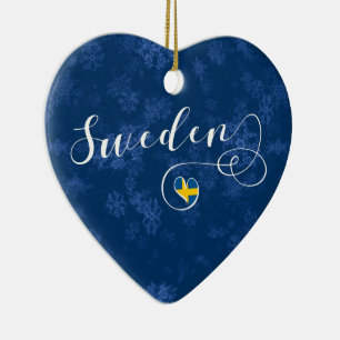 Sverige Heart, Julgran Ornament, svenska Julgransprydnad Keramik