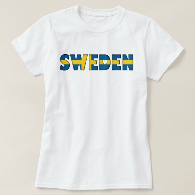 Sverige Hearts Typography Land Flagga Färg T Shirt (Design framsida)