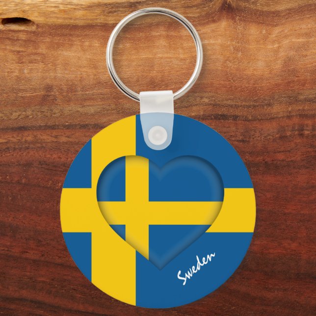Sverige & hjärta, svenska Flagga/idrott Nyckelring (Framsida)