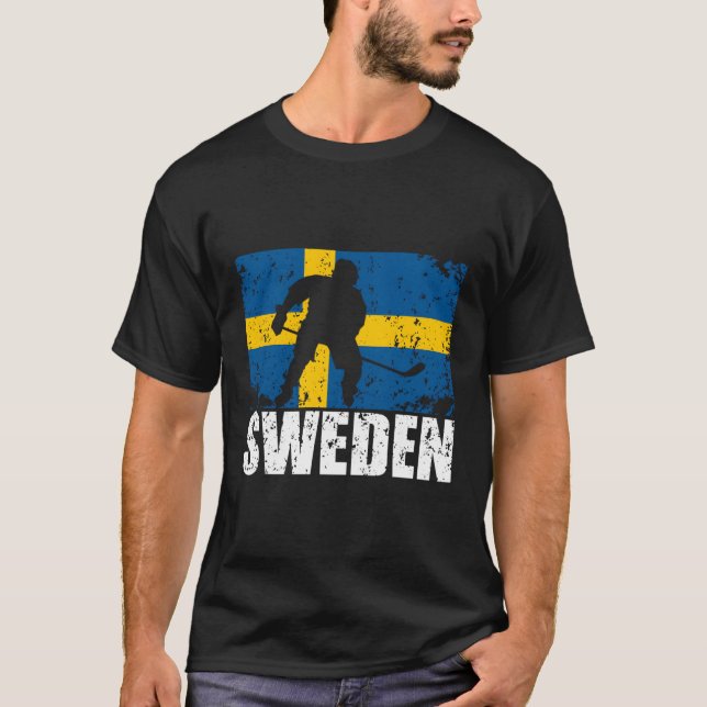 Sverige Hockey svensk Flagga Player Fläkt T Shirt (Framsida)
