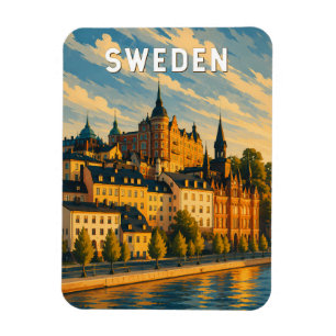 Sverige Illustration Resa Konst Vintage Magnet