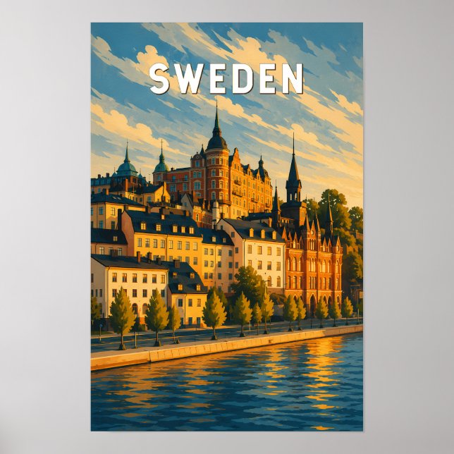 Sverige Illustration Resa Konst Vintage Poster (Framsidan)