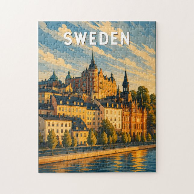 Sverige Illustration Resa Konst Vintage Pussel (Vertikal)