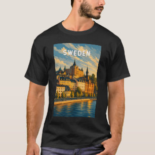 Sverige Illustration Resa Konst Vintage T Shirt