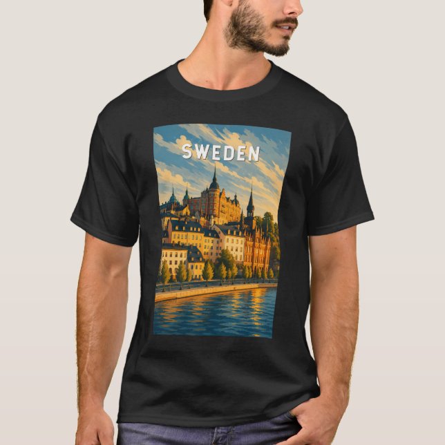 Sverige Illustration Resa Konst Vintage T Shirt (Framsida)