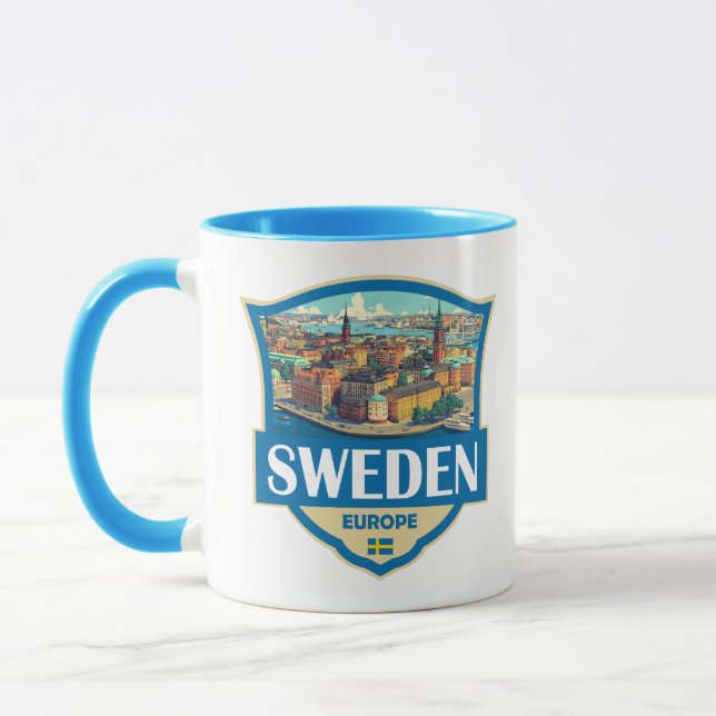 Sverige Illustration Retro Badge Mugg (Vänster)