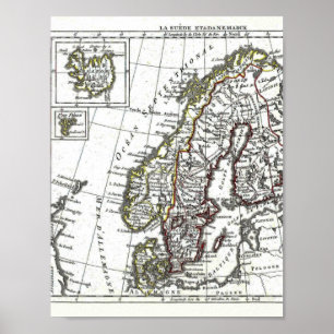 Sverige Island Norge Danmark Karta Poster