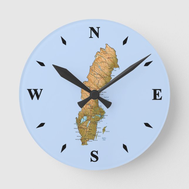 Sverige Karta Clock Rund Klocka (Framsida)