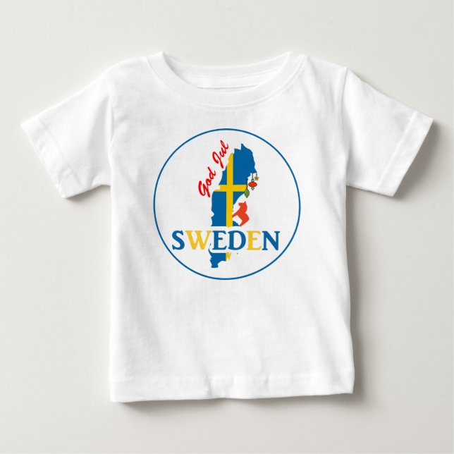 Sverige Karta Flagga och Gud Jul Tee Shirt (Framsida)