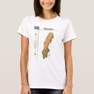 Sverige Karta + Flagga + Titel T-Shirt