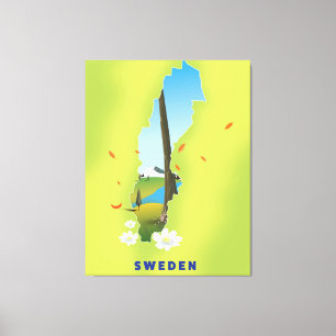 Sverige karta illustrerade reseaffischen. canvastryck