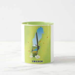 Sverige karta illustrerade reseaffischen. mugg