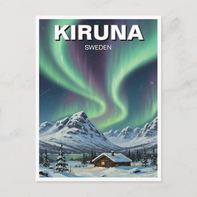 Sverige Kiruna Aurora norra Ljus Vykort (Framsida)
