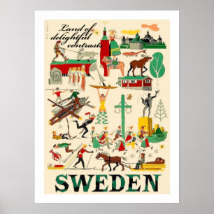 Sverige, land av förtjusande kontraster, vintage poster