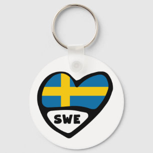 Sverige Land Code Flagga Heart Nyckelring, SWE Nyckelring