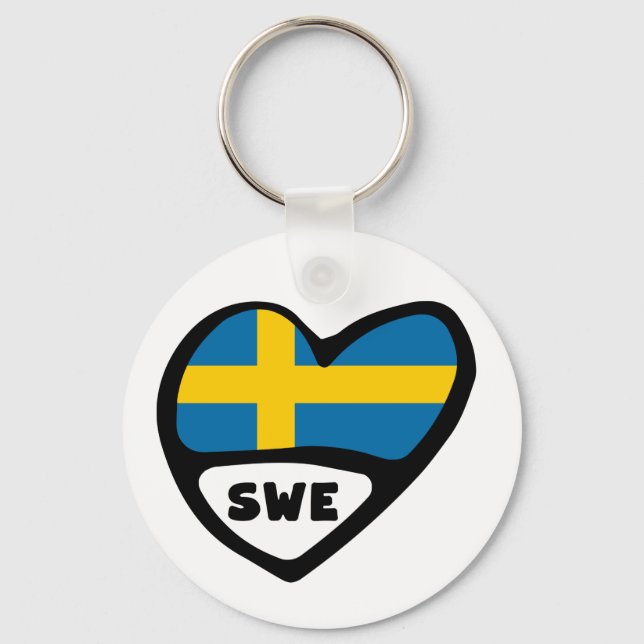 Sverige Land Code Flagga Heart Nyckelring, SWE Nyckelring (Framsida)