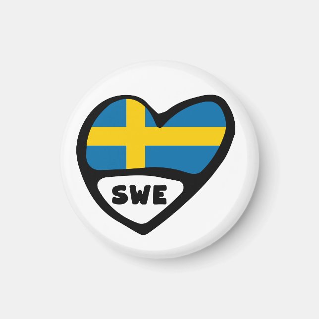 Sverige Land Code Flagga Heart, SWE Magnet (Framsidan)