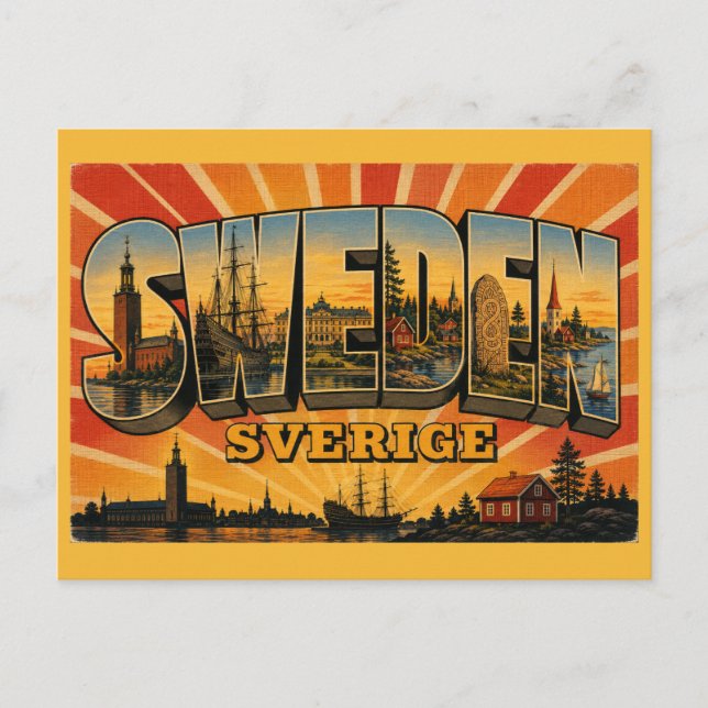 Sverige Land Vintage  Vykort (Framsida)