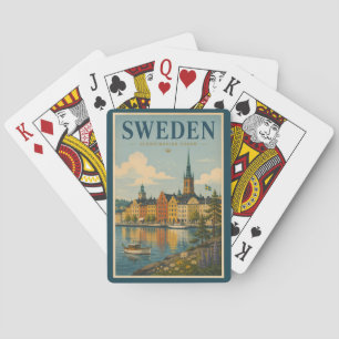 Sverige Landskapsillustration Resa Konst Vintage Casinokort