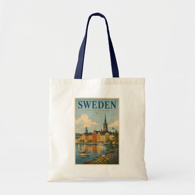 Sverige Landskapsillustration Resa Konst Vintage Tygkasse (Framsidan)