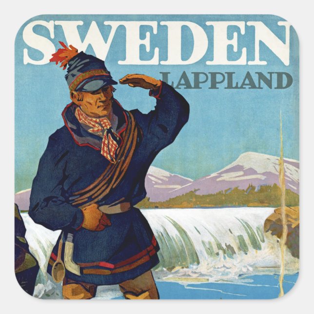Sverige ~ Lappland Fyrkantigt Klistermärke (Framsida)