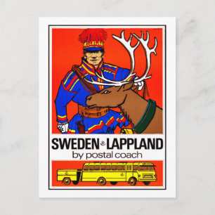 Sverige, Lappland, postbefordran, vintage, resa Vykort