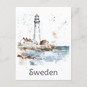 Sverige Lighthouse Kusten Watercolor Swedish Trave Vykort