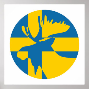 Sverige Moose Swedish National Animal Flagga Poster