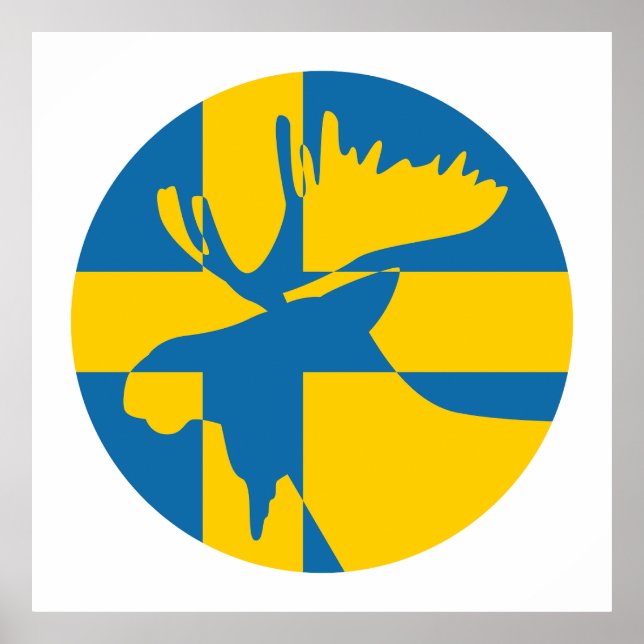 Sverige Moose Swedish National Animal Flagga Poster (Framsidan)