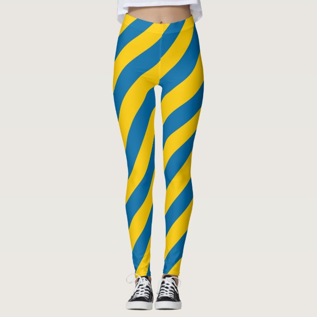 Sverige National Flagga Färg Diagonal Stripe Leggings (Framsida)