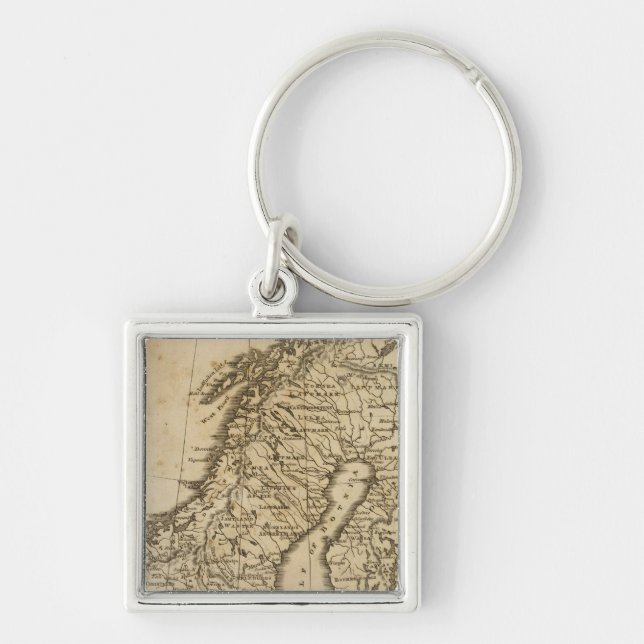 Sverige, Norge 3 Fyrkantig Silverfärgad Nyckelring (Framsidan)